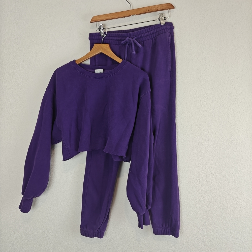TNA Cozy AF Cropped Sweatshirt & Jogger Set 💜 | Relaxed Fit Lounge Set | XS